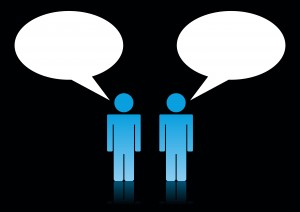 Two stickmen with speech bubbles