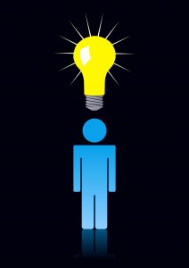 Stickman with lightbulb over head