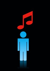 Stickman with musical notes over head