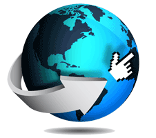 Image of Globe circled by arrow with computer mouse hand