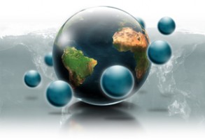 an abstract of a planet with moons