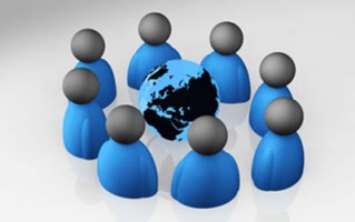 Abstract image of people around globe