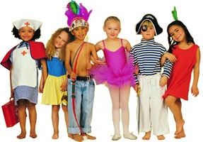 Young children dressed in costumes